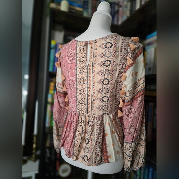 Bohemian Floral Print Blouse - Pink and Cream - Picture 8 of 10